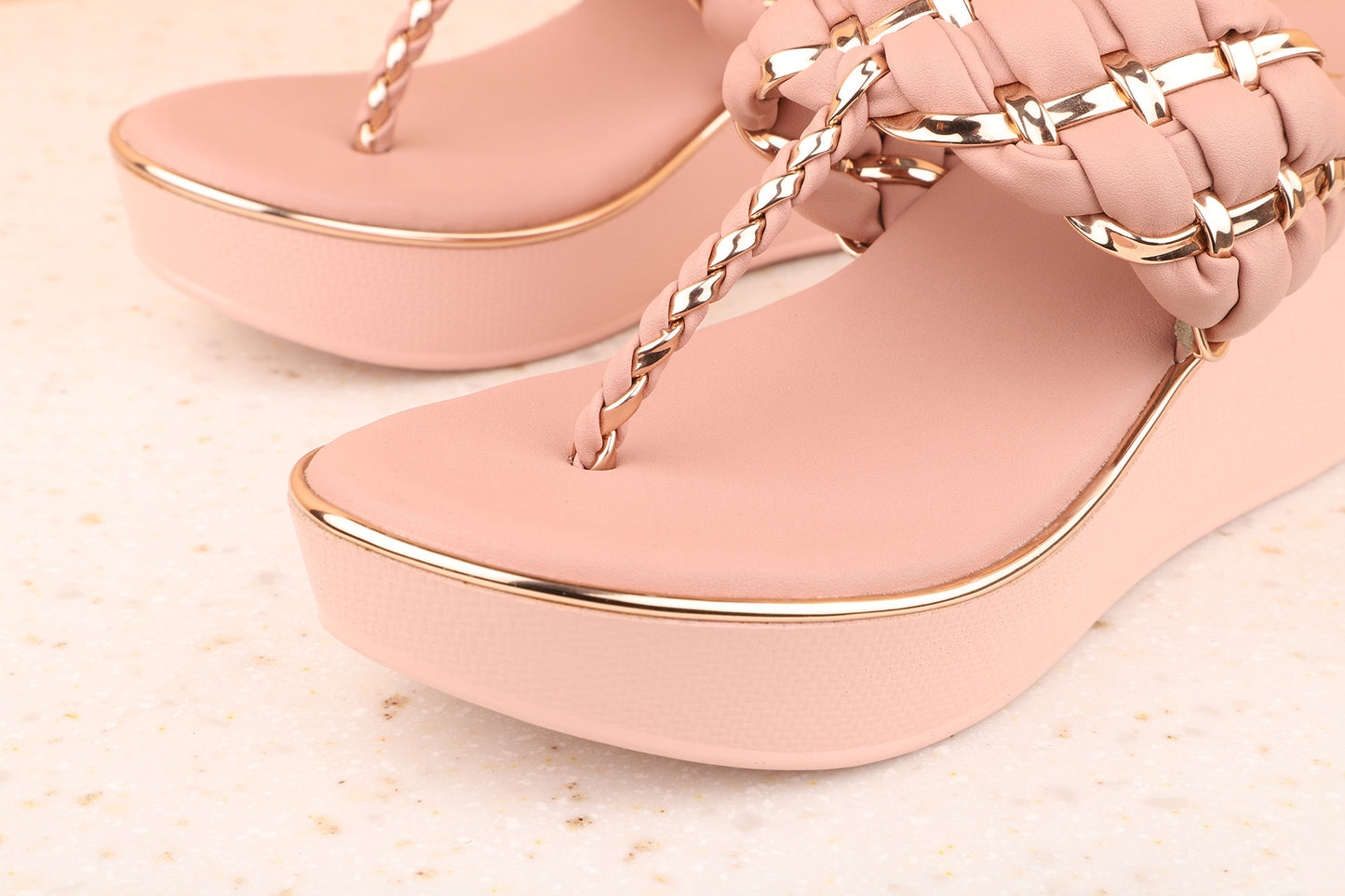 Women Peach Textured Wedge Heels