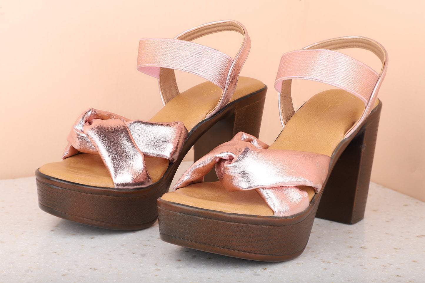 Women Rose Gold Solid Platform Heels