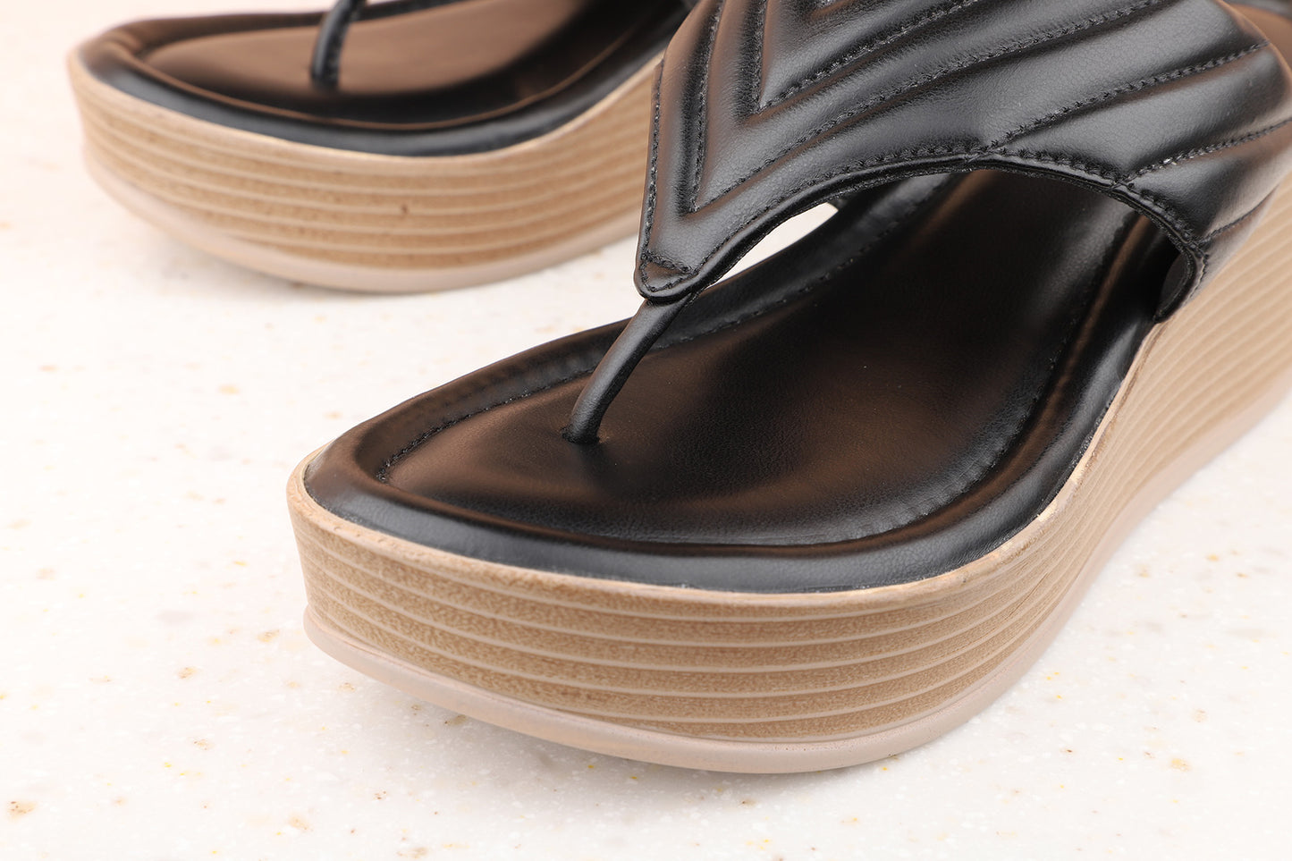 Women Black Solid Wedges Sandals