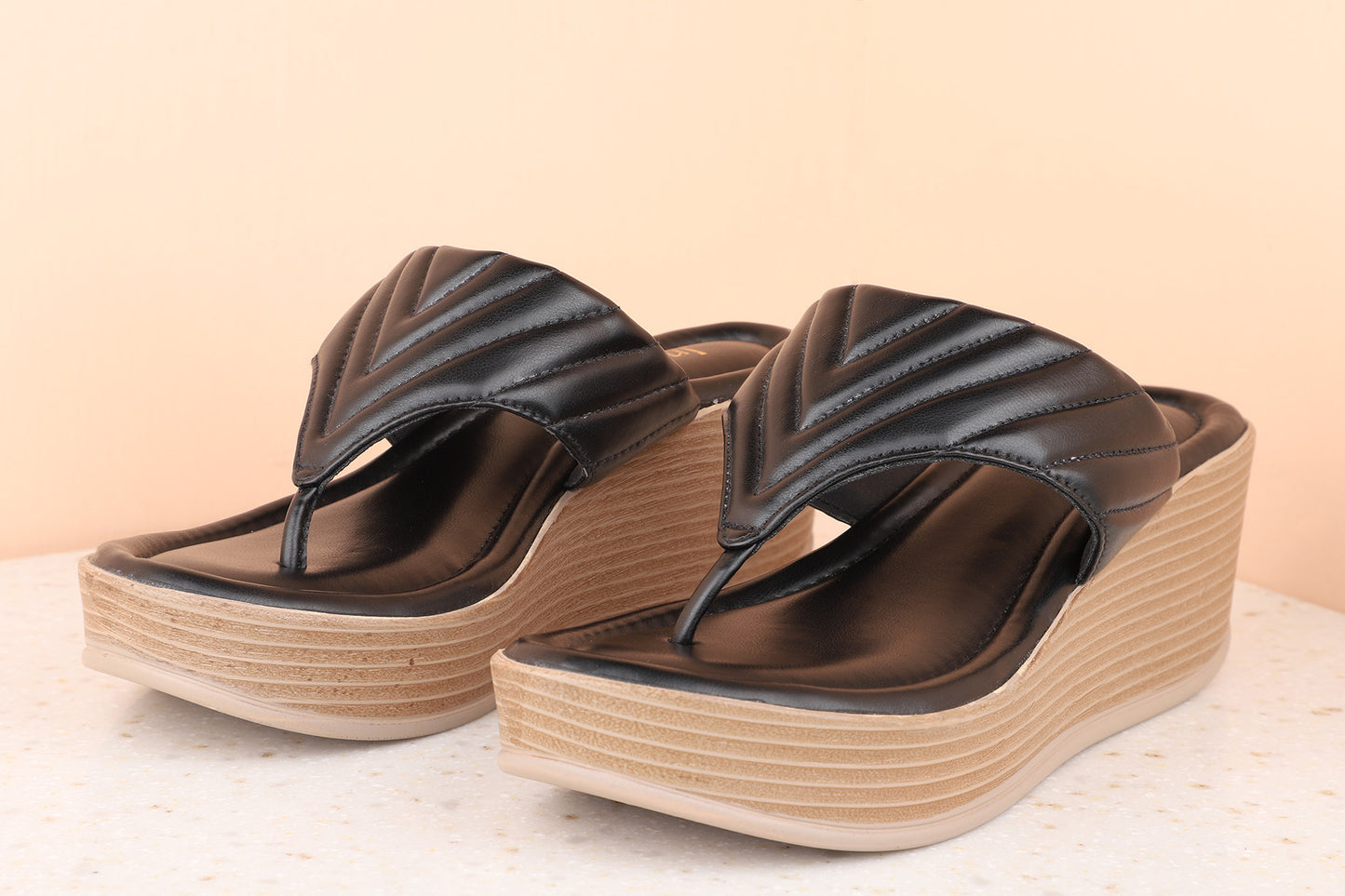 Women Black Solid Wedges Sandals
