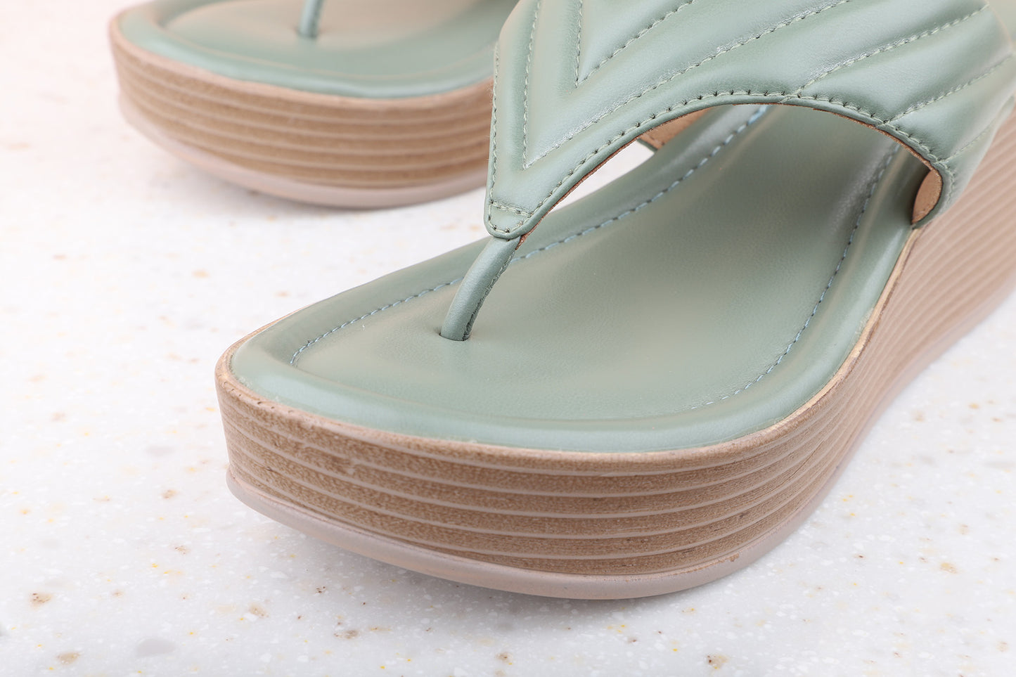 Women Green Solid Wedges Sandals