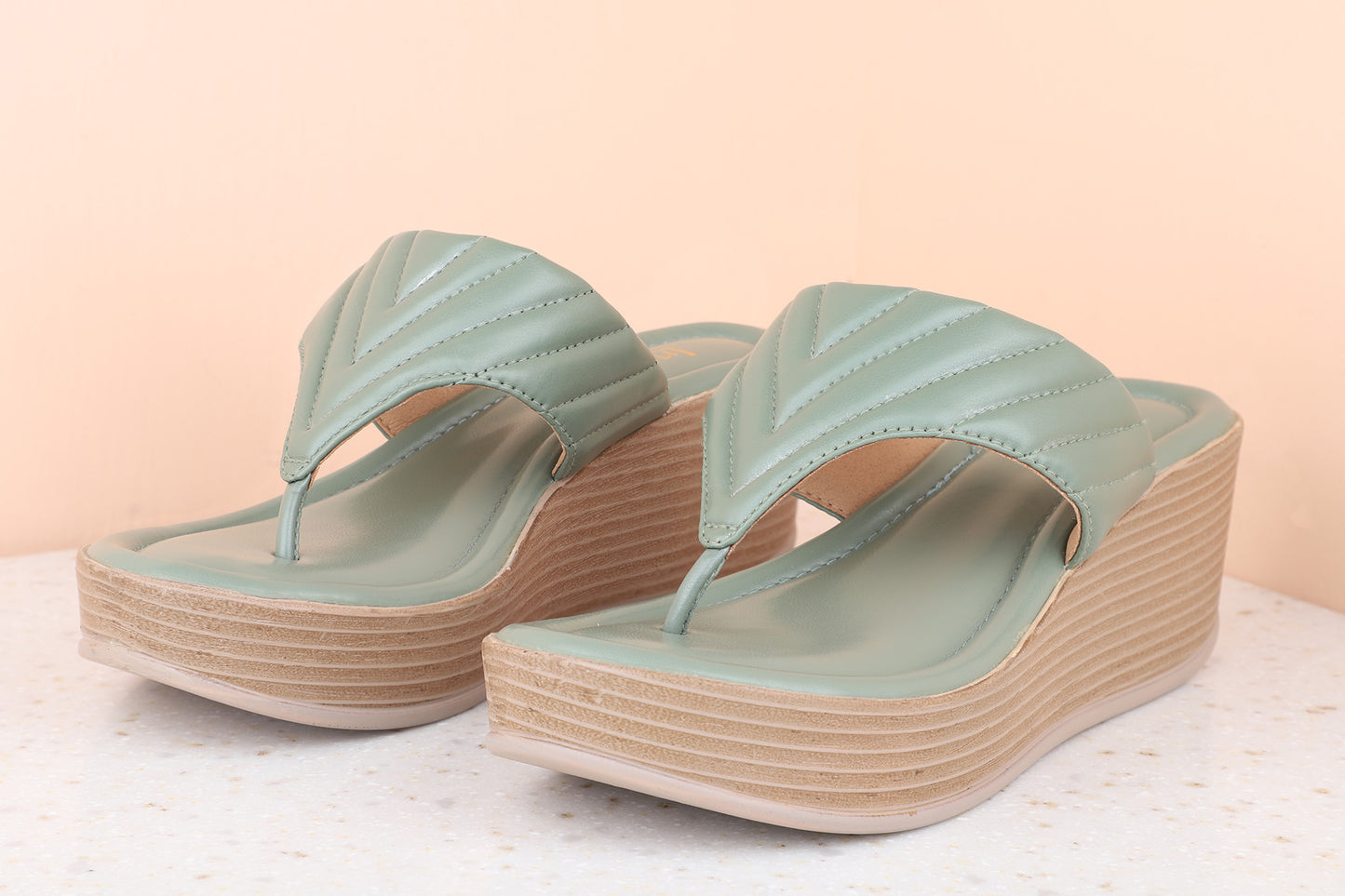 Women Green Solid Wedges Sandals