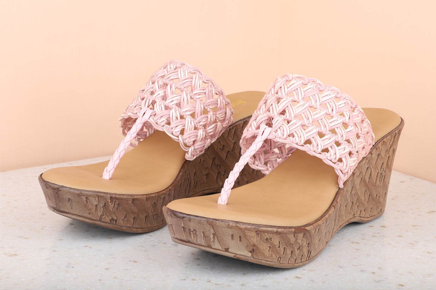 Women Pink Textured Wedge Heels