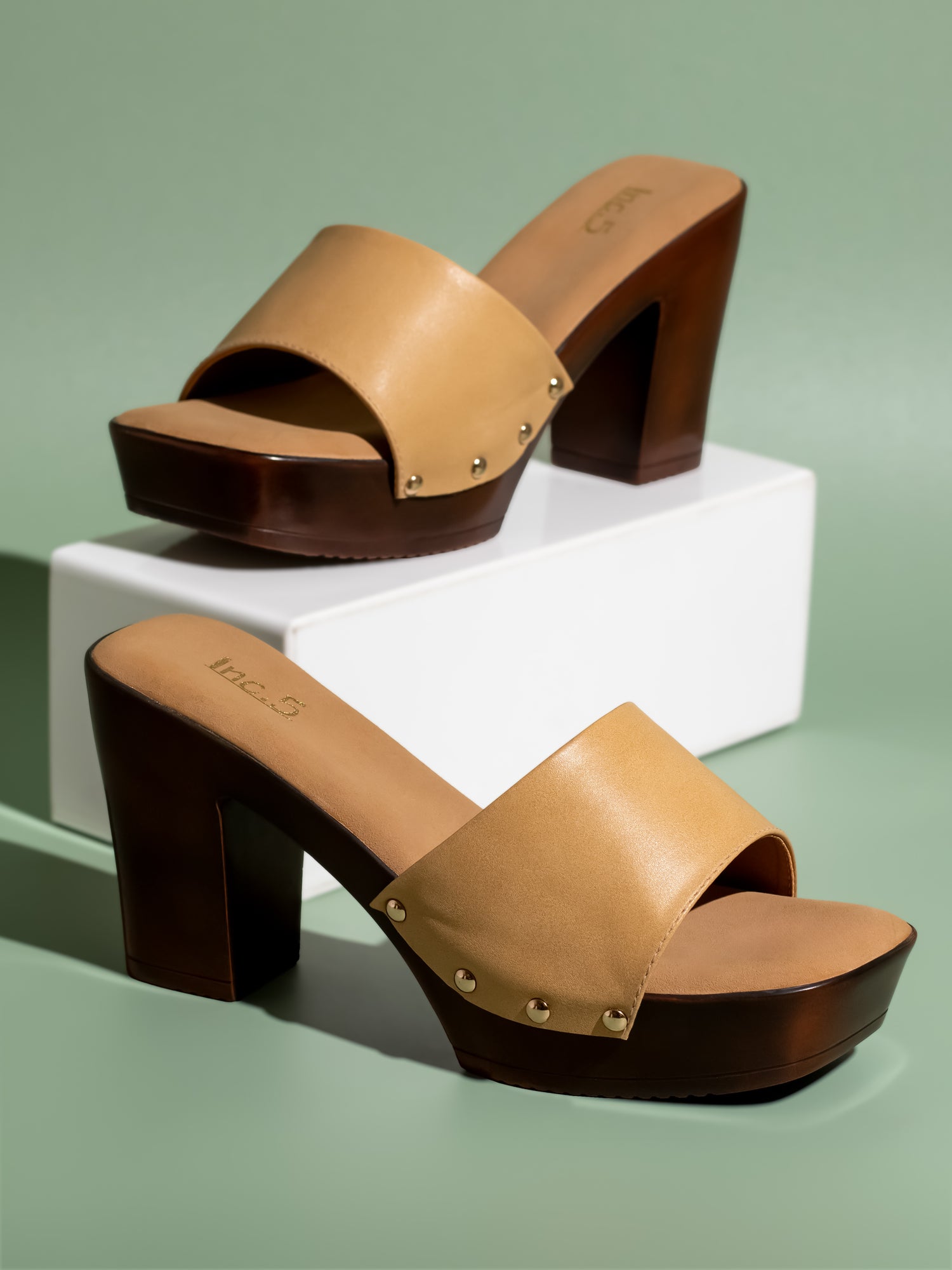 Womens Beige Party Wear Solid Pattern Platform Heels