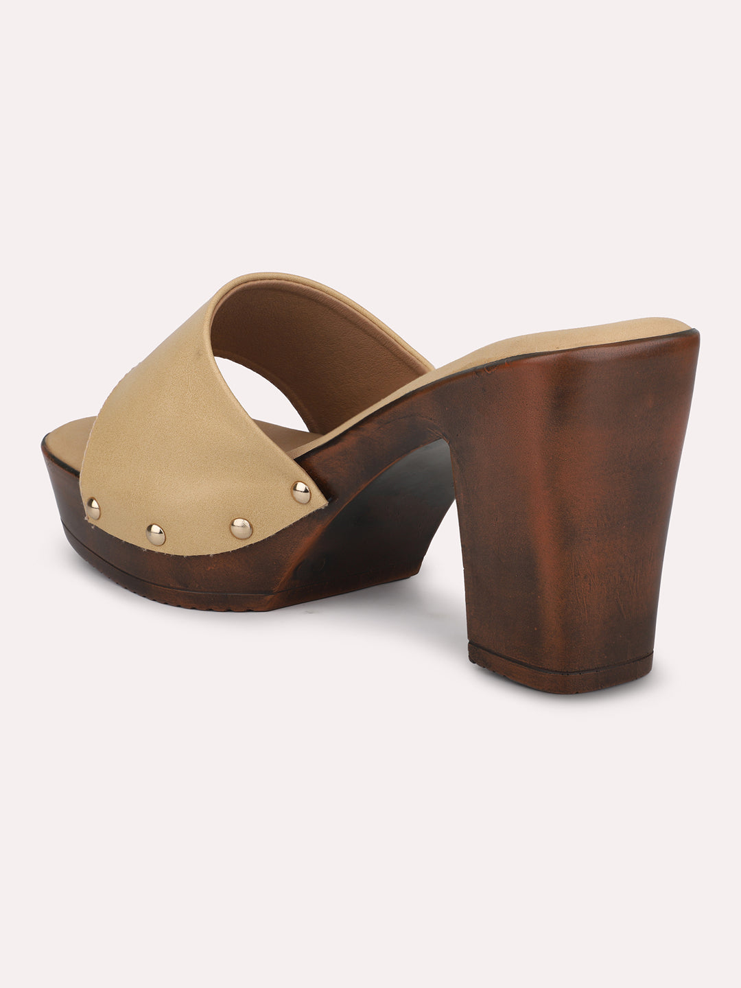 Womens Beige Party Wear Solid Pattern Platform Heels