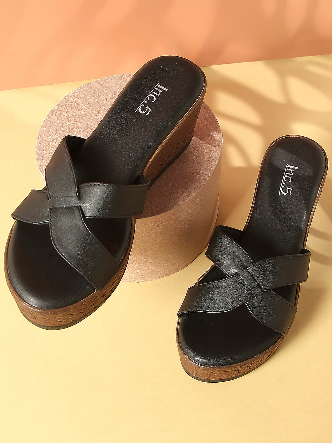 Women Black Solid Wedge Heels