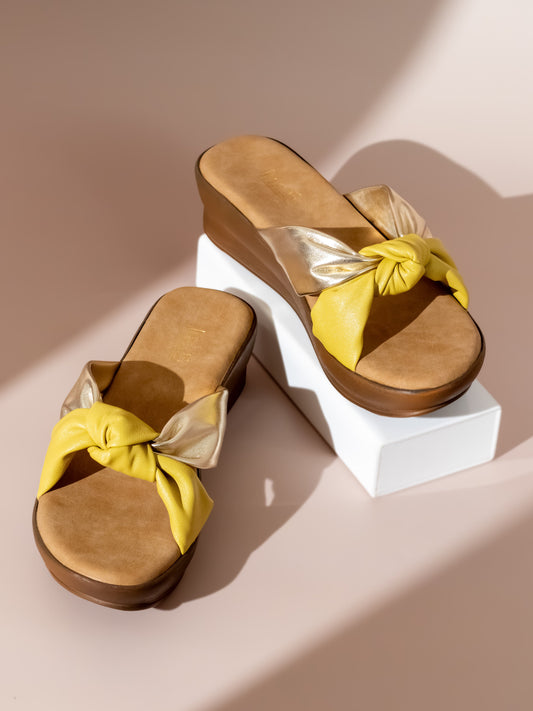 Women Yellow And Gold-Toned Wedge Heels