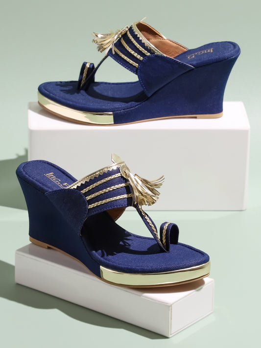 Women Blue Denim Wedge Sandals