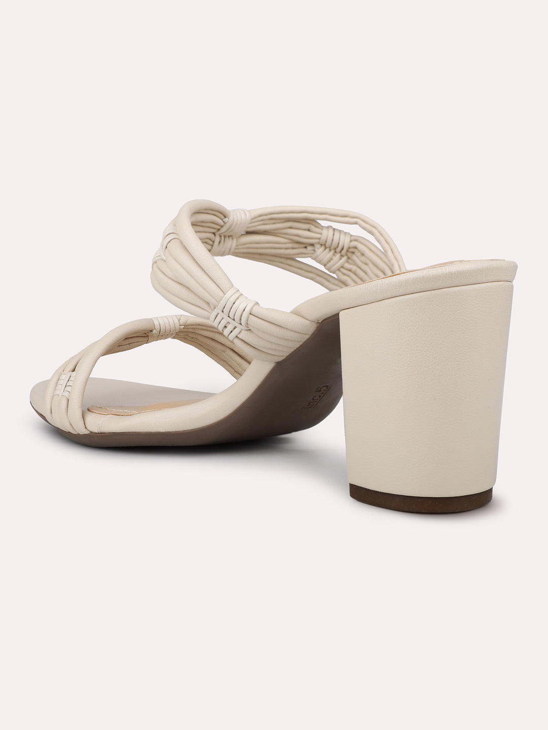 Women Cream Strappy Open Toe Block Heels