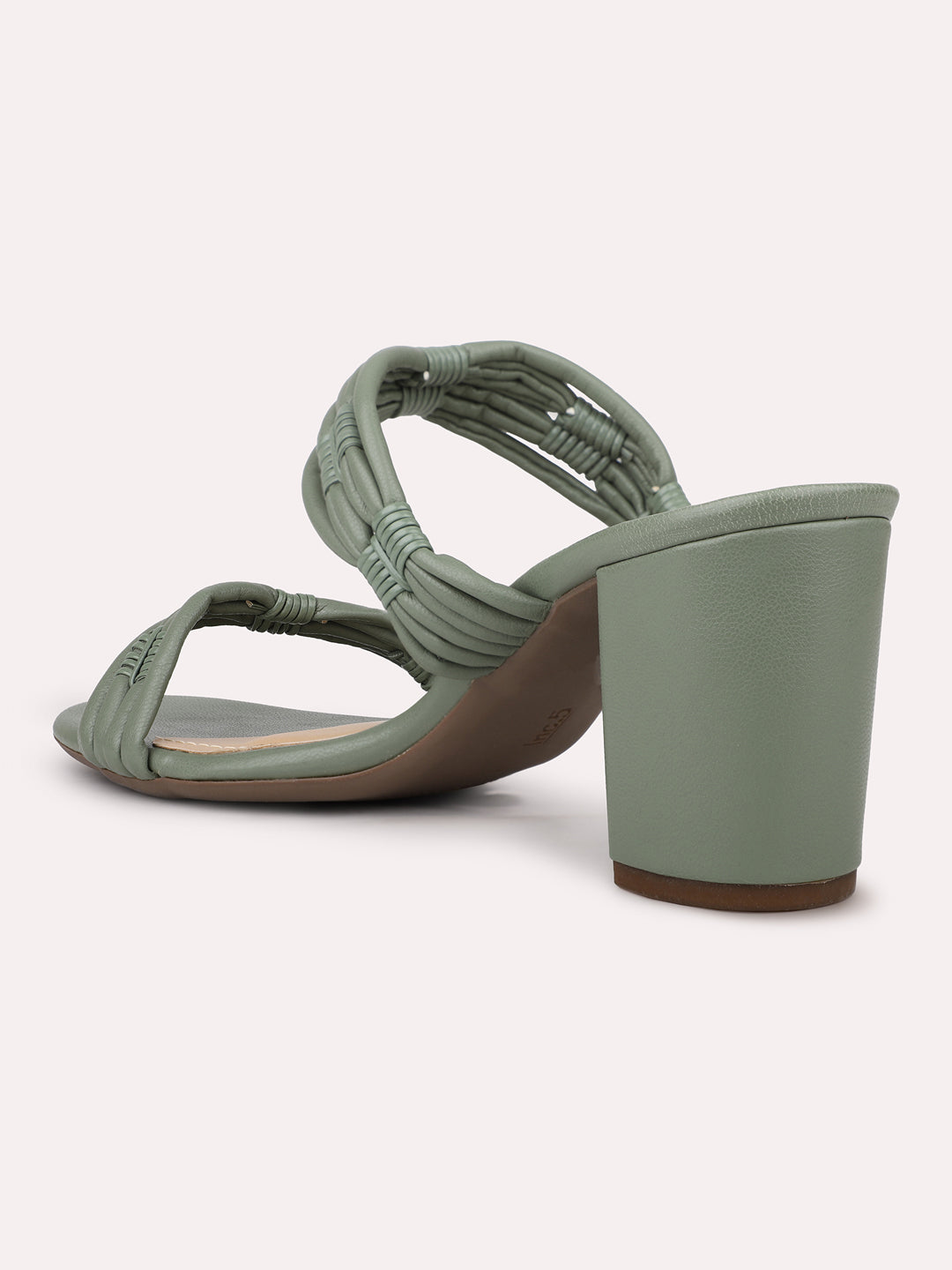 Women Green Strappy Open Toe Block Heels