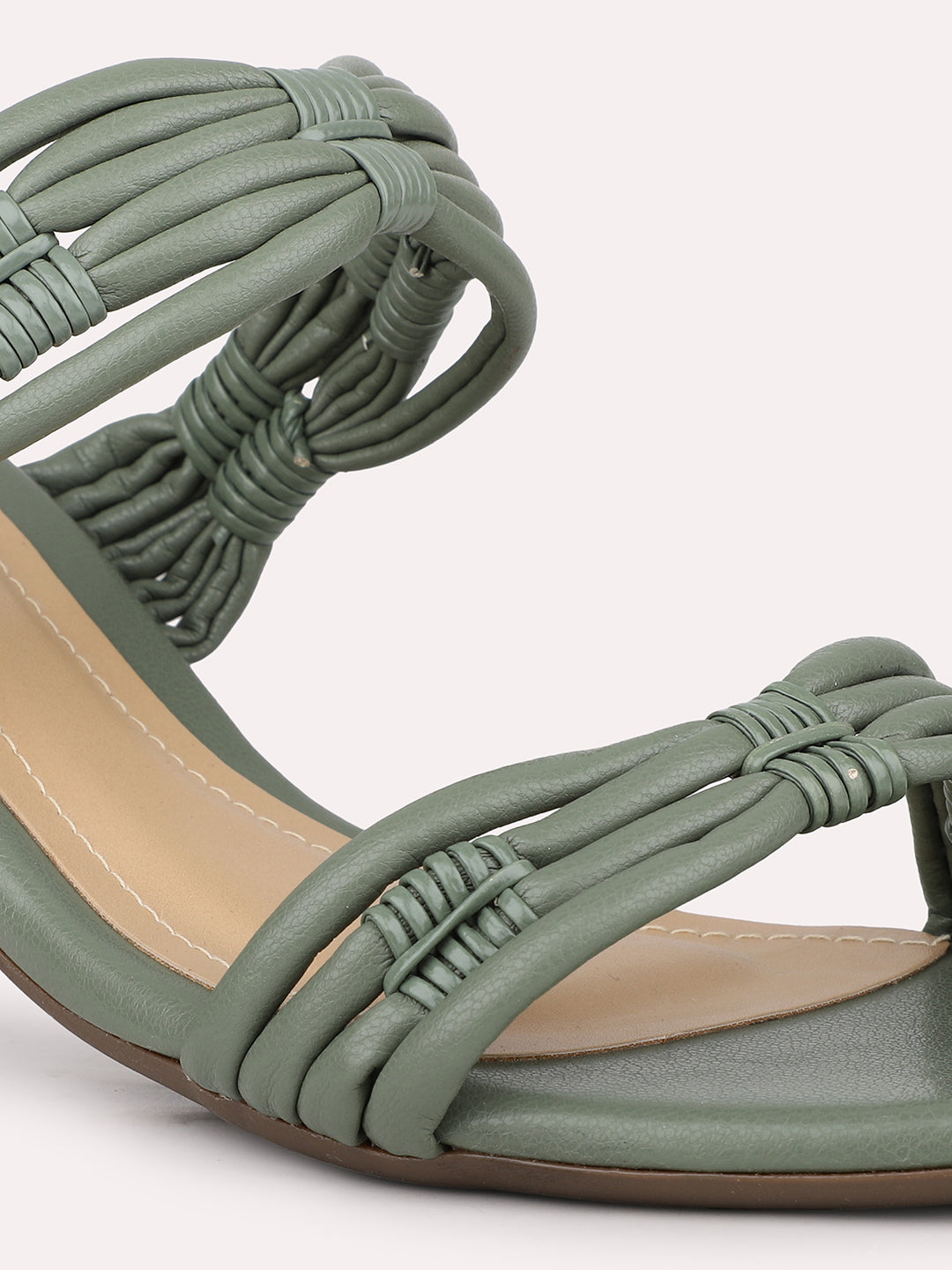 Women Green Strappy Open Toe Block Heels