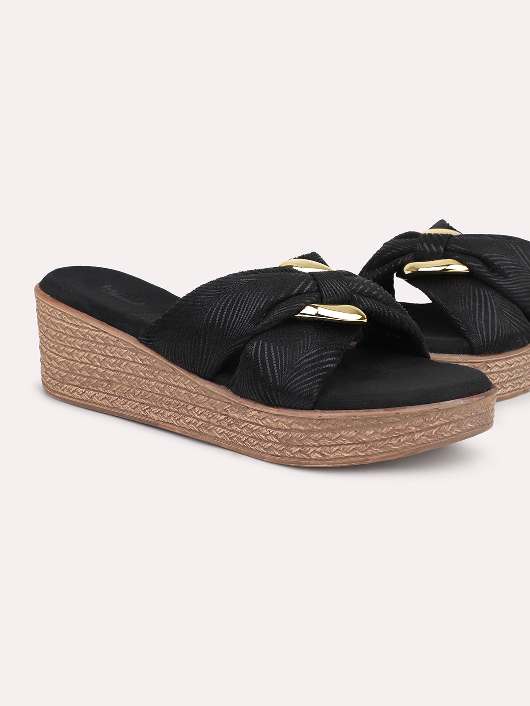 Women Black Embellished Wedge Heels