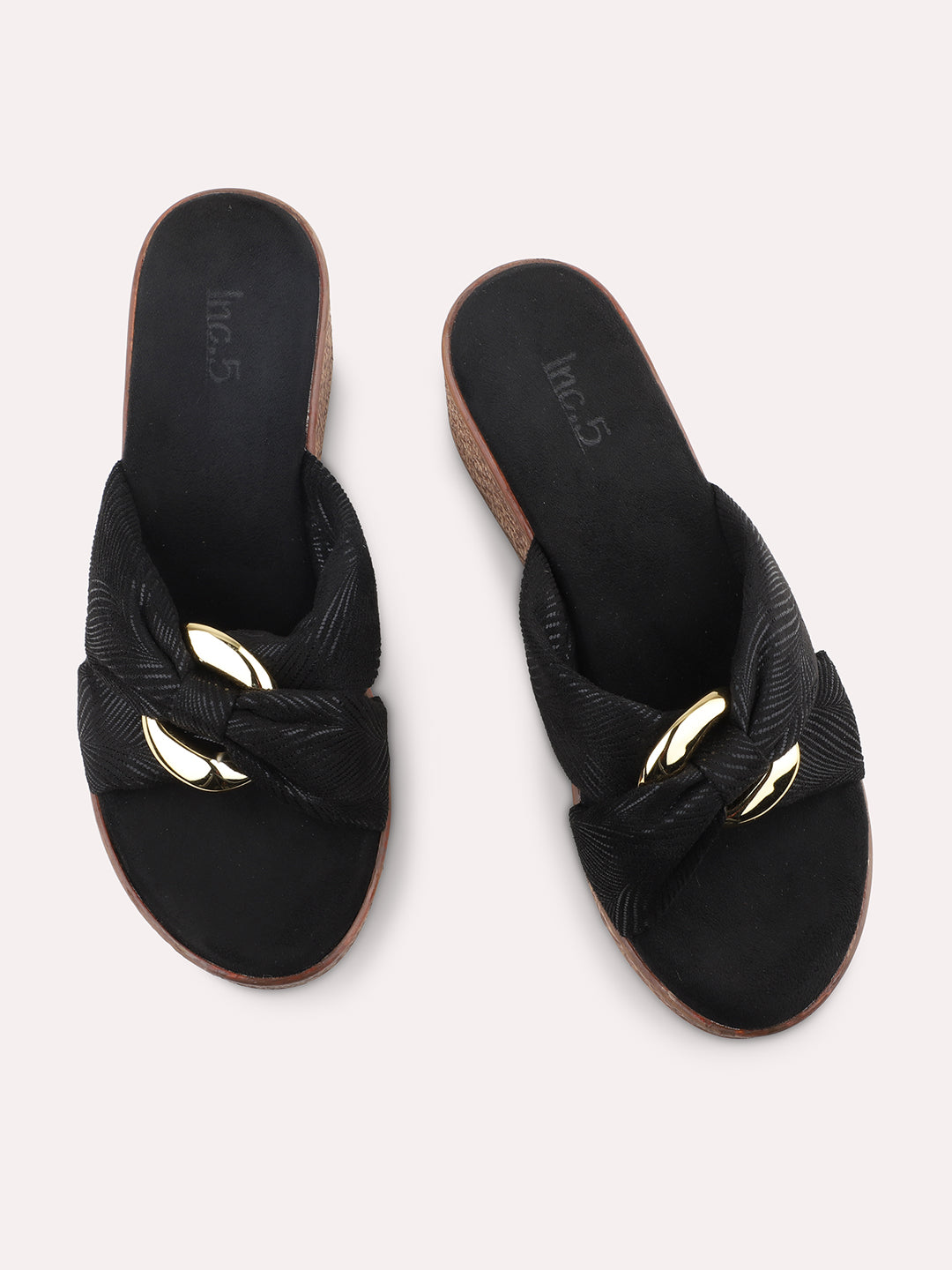 Women Black Embellished Wedge Heels