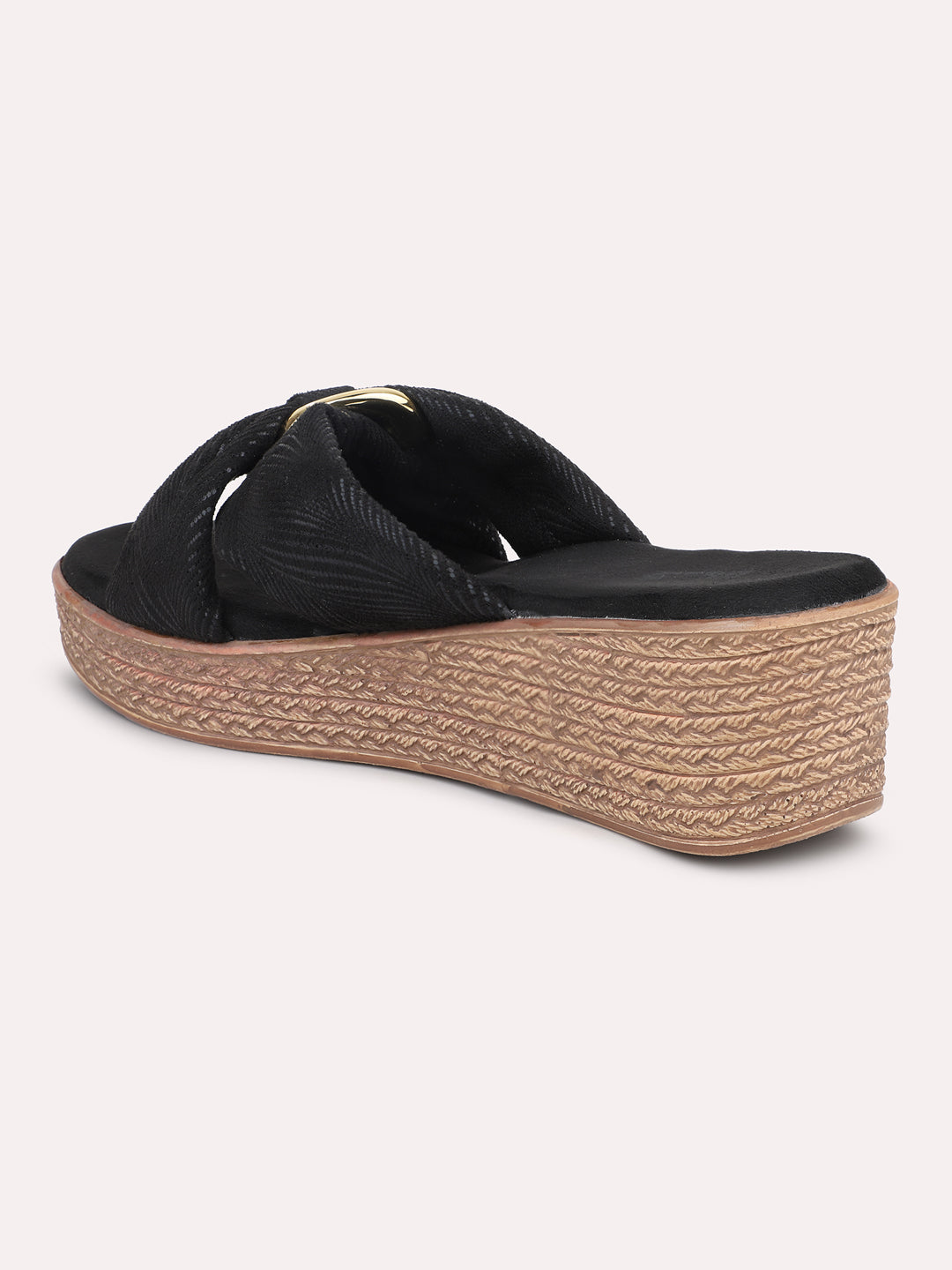 Women Black Embellished Wedge Heels