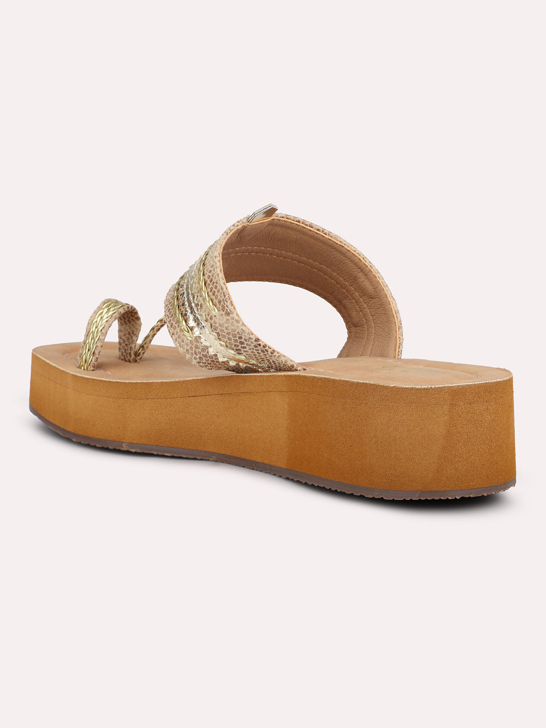 Women Gold Braided Ethnic One Toe Comfort Heels