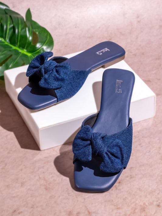 Womens Navy Casual Open toe Flat Mules