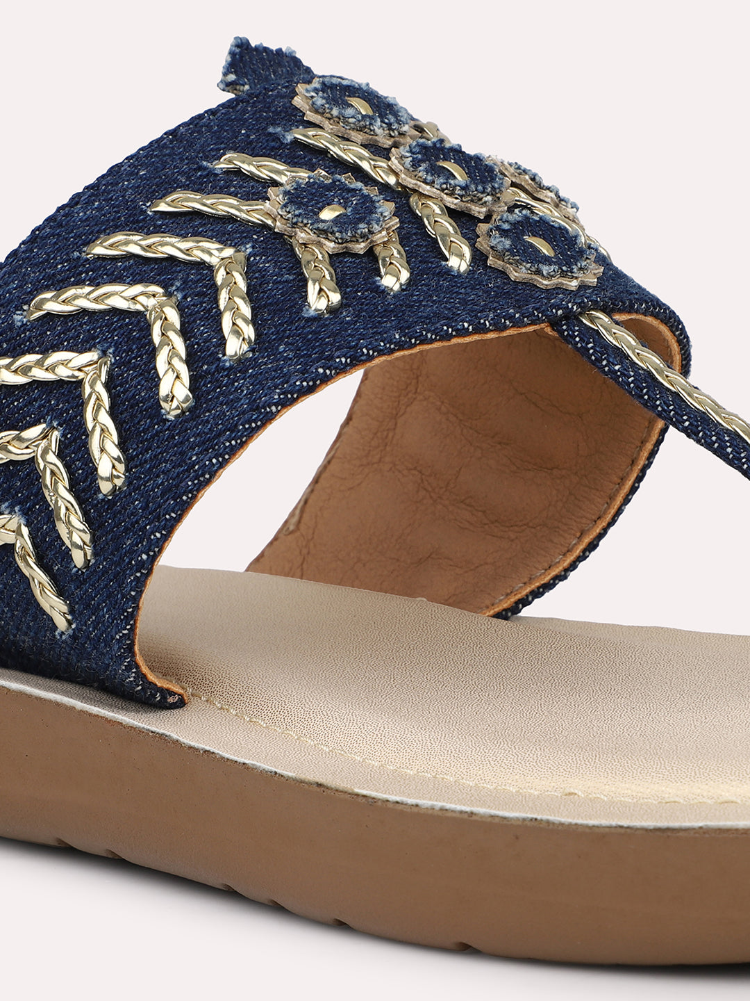 Women Navy Denim And Gold-Toned One Toe Flats