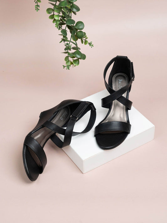 Women Black Wedge Sandals With Ankle Loop