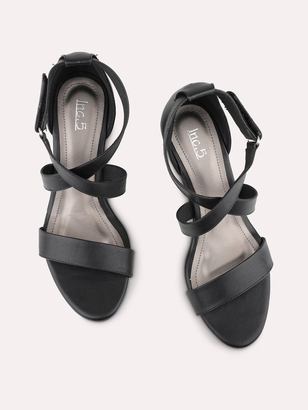 Women Black Wedge Sandals With Ankle Loop