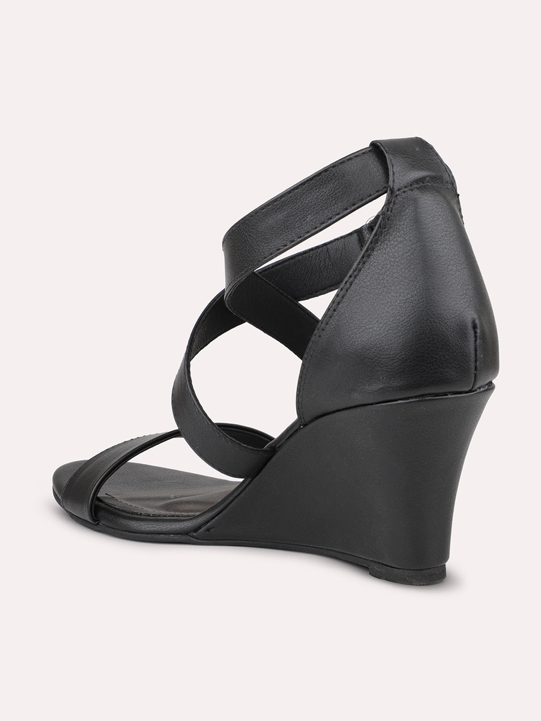 Women Black Wedge Sandals With Ankle Loop