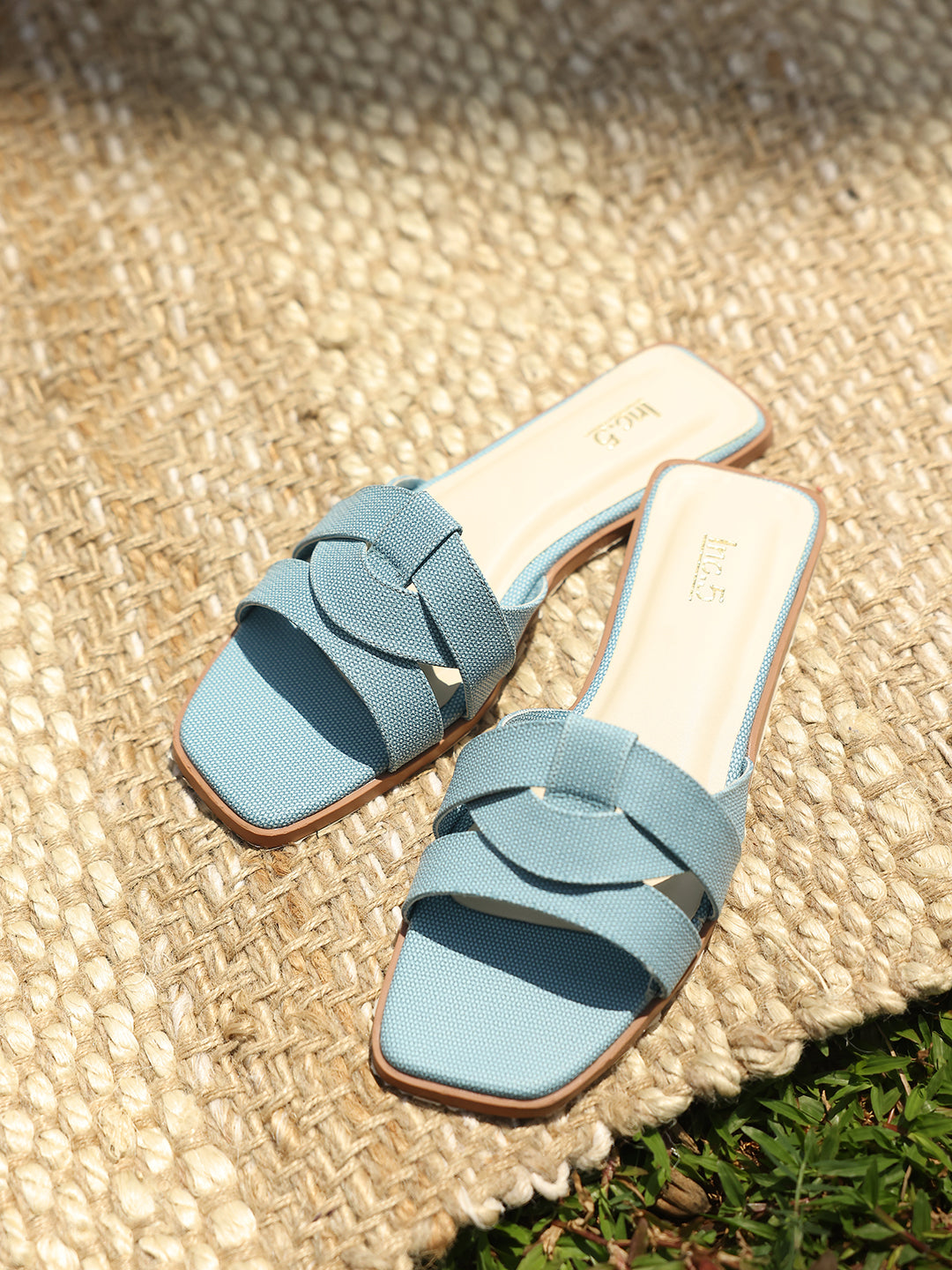 Women Blue Textured Open Toe Flats