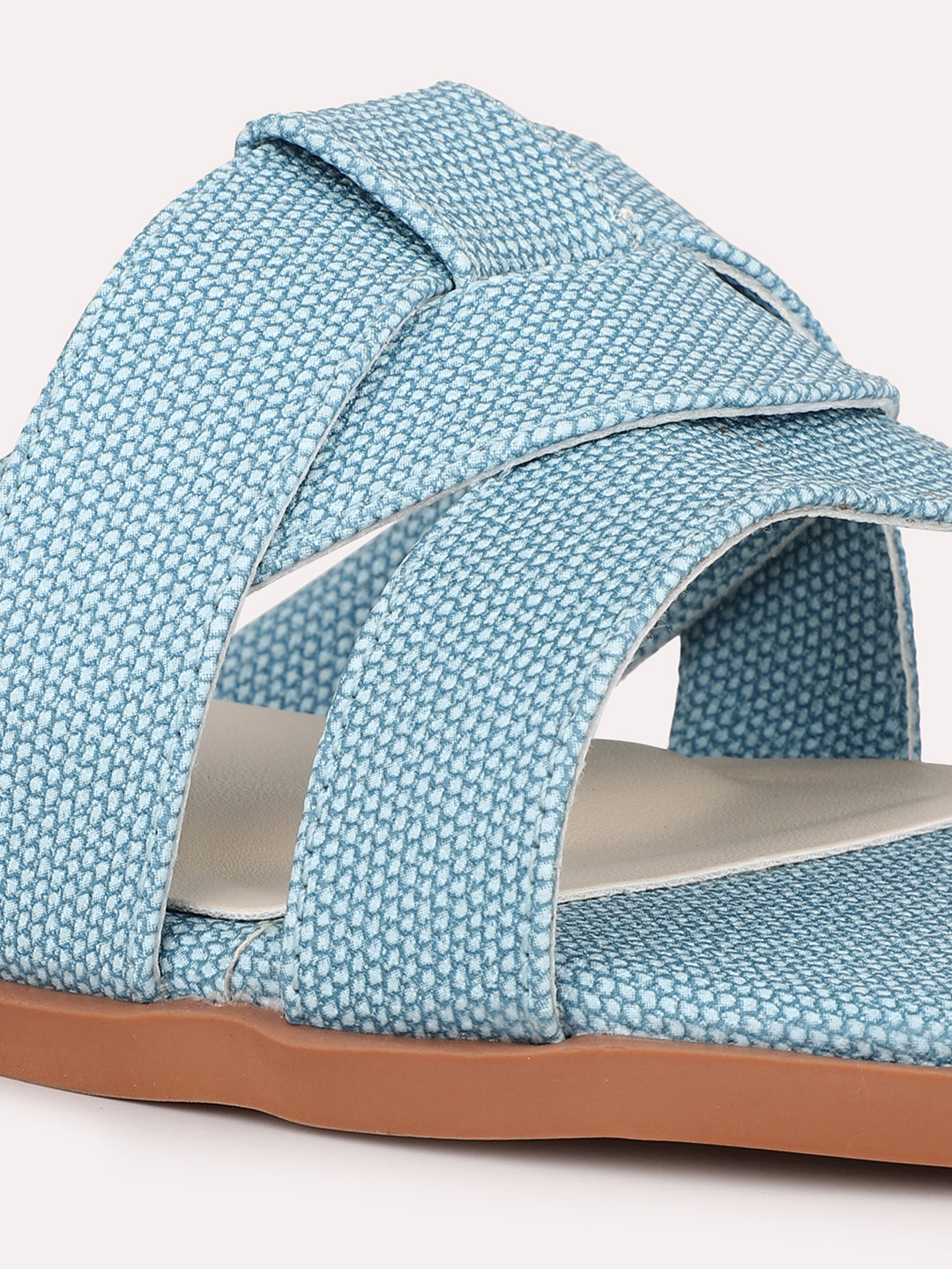 Women Blue Textured Open Toe Flats