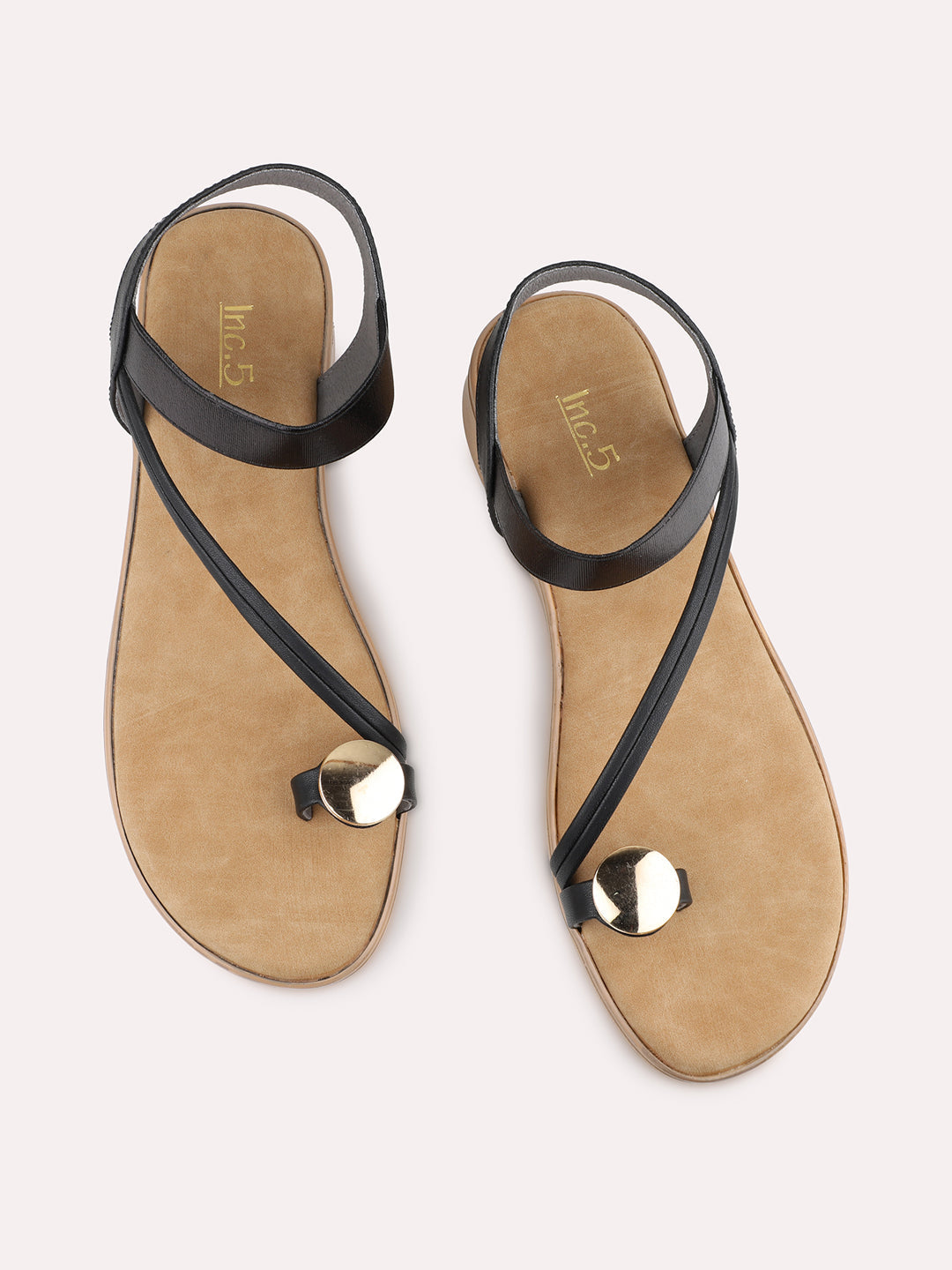 Womens Black Casual Solid One Toe Flat Sandals