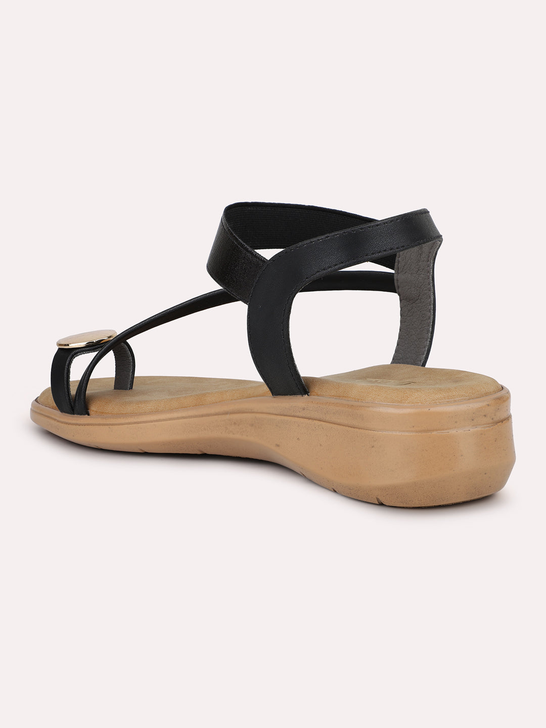 Womens Black Casual Solid One Toe Flat Sandals
