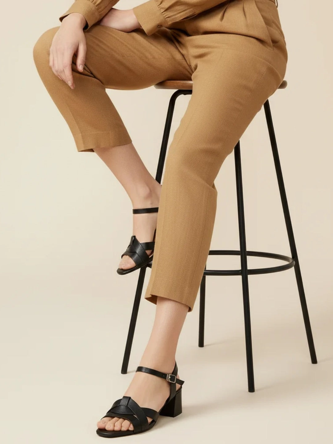 Women Black Block Heels With Buckle Details
