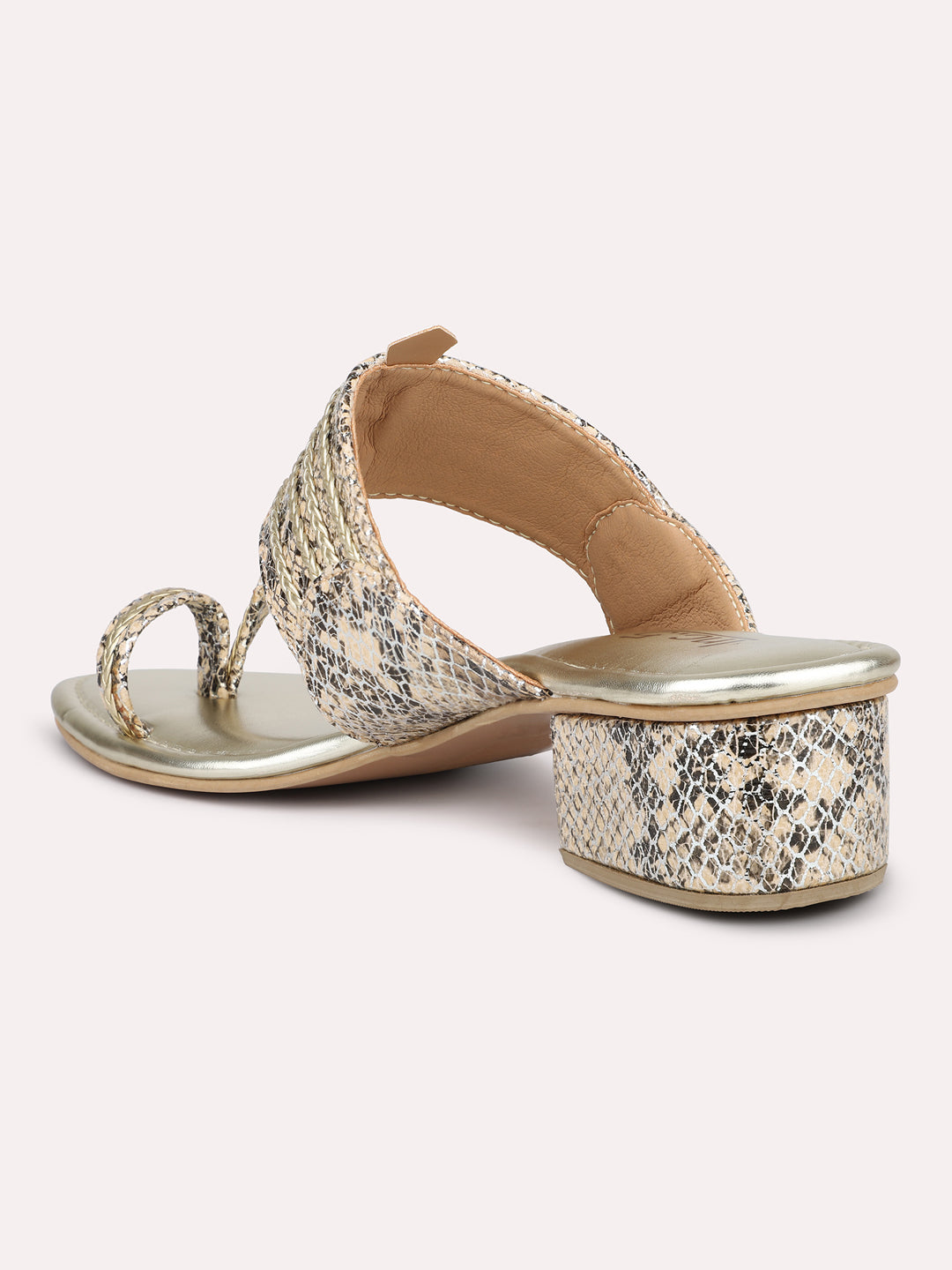 Women Gold-Toned Embellished Textured Block Heels