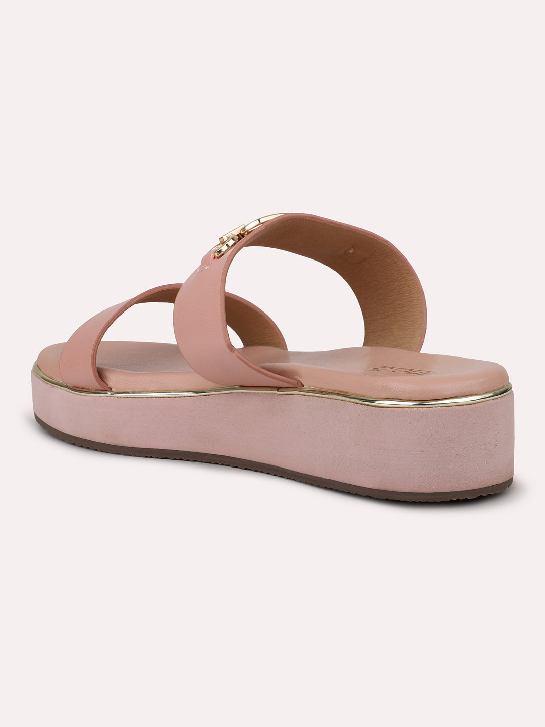 Women Peach And Gold-Toned Buckles Detail Wedge Heels