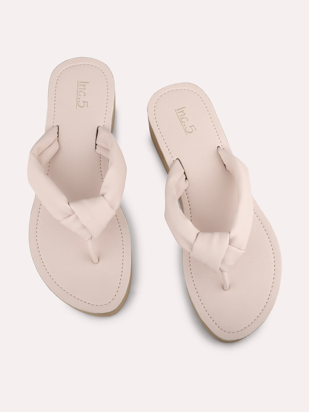 Women Cream Open Toe Comfort Sandals with Knot Details