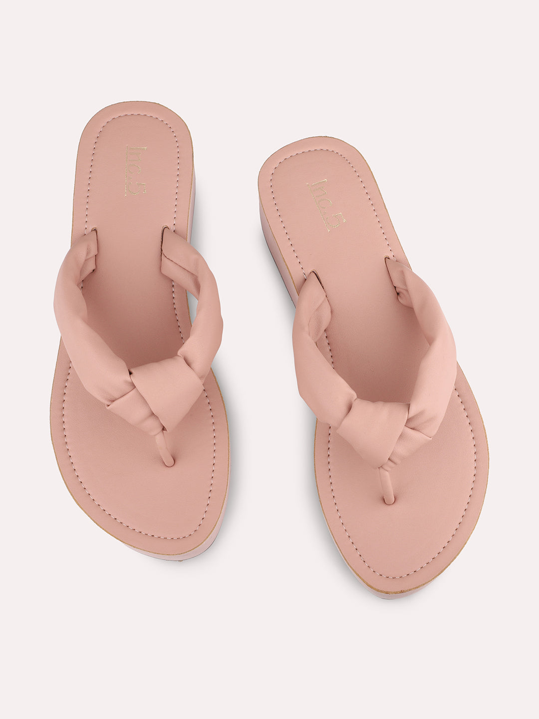 Women Peach Open Toe Comfort Sandals with Knot Details
