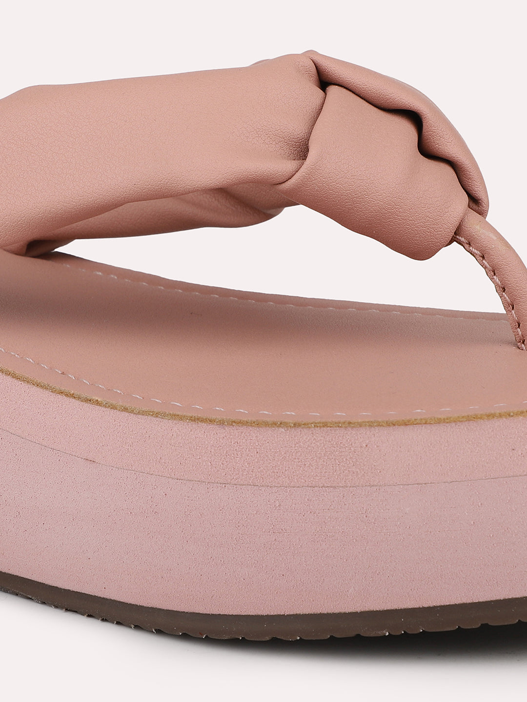 Women Peach Open Toe Comfort Sandals with Knot Details