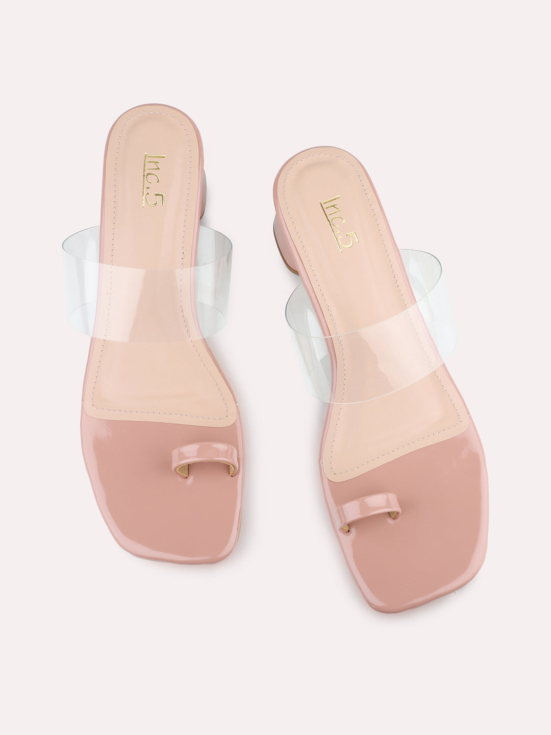 Women Peach Transparent One Toe Block Heels