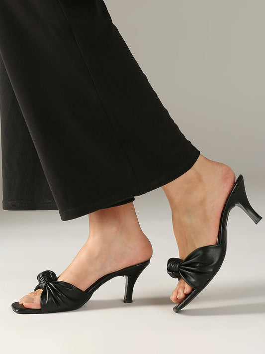 Women Black Kitten Heels with Knot Detail