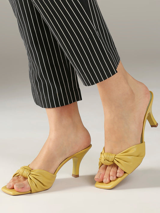 Women Yellow Kitten Heels with Knot Detail