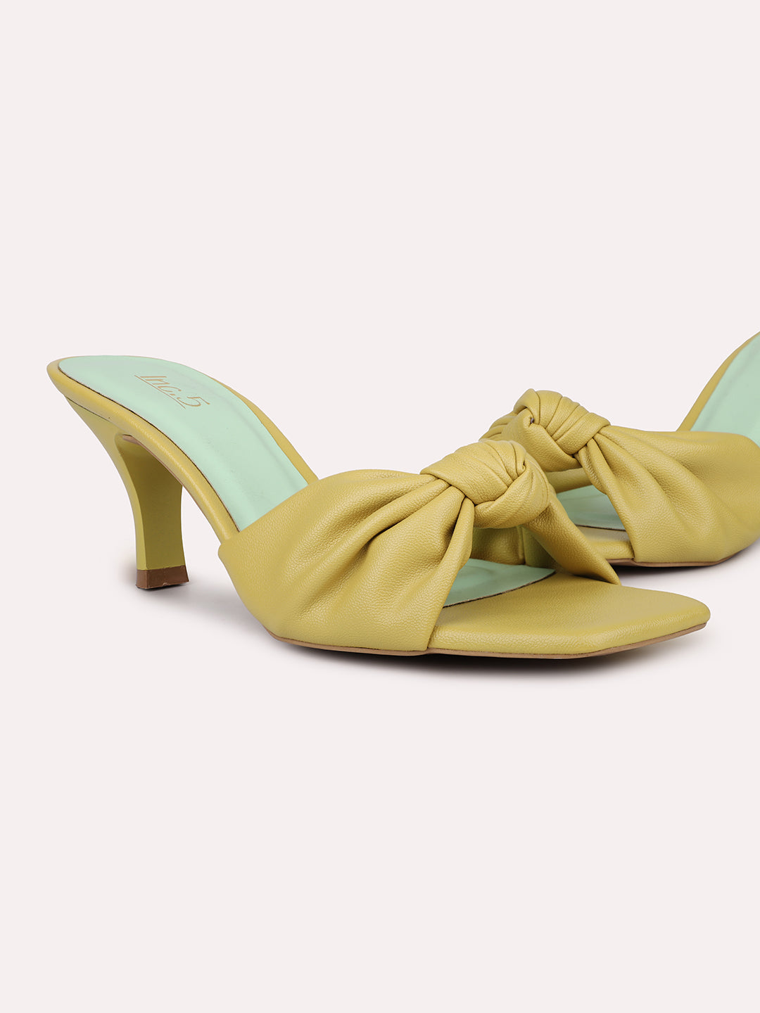 Women Yellow Kitten Heels with Knot Detail