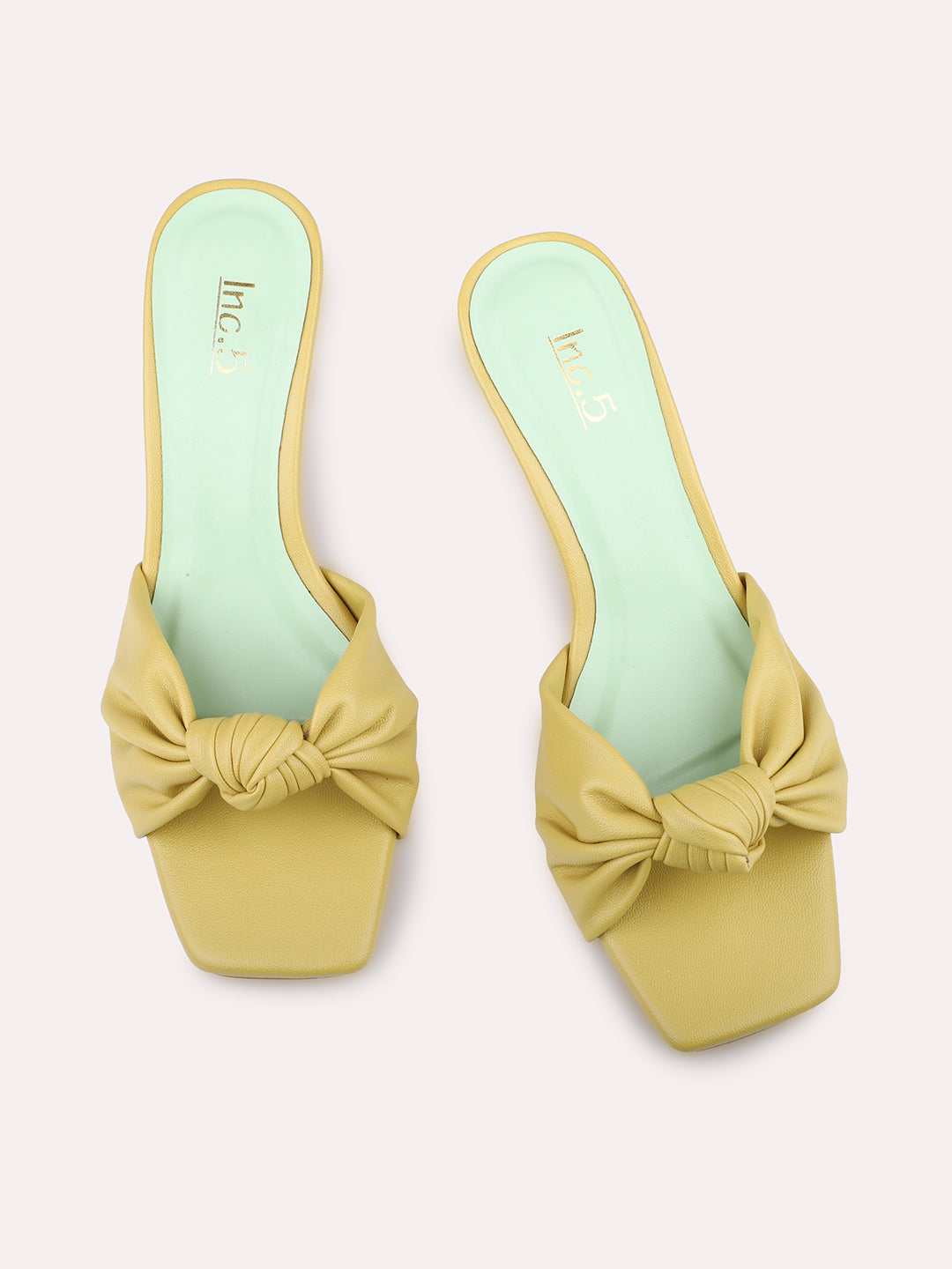 Women Yellow Kitten Heels with Knot Detail