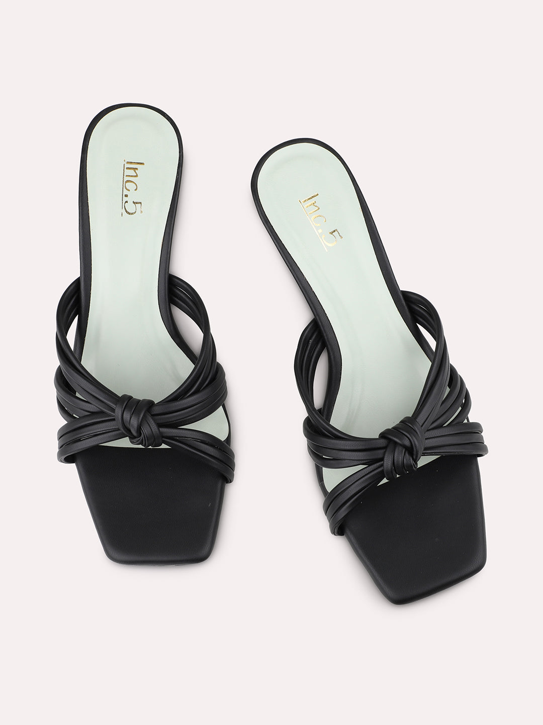 Women Black Strappy Kitten Heels With Knot Detail