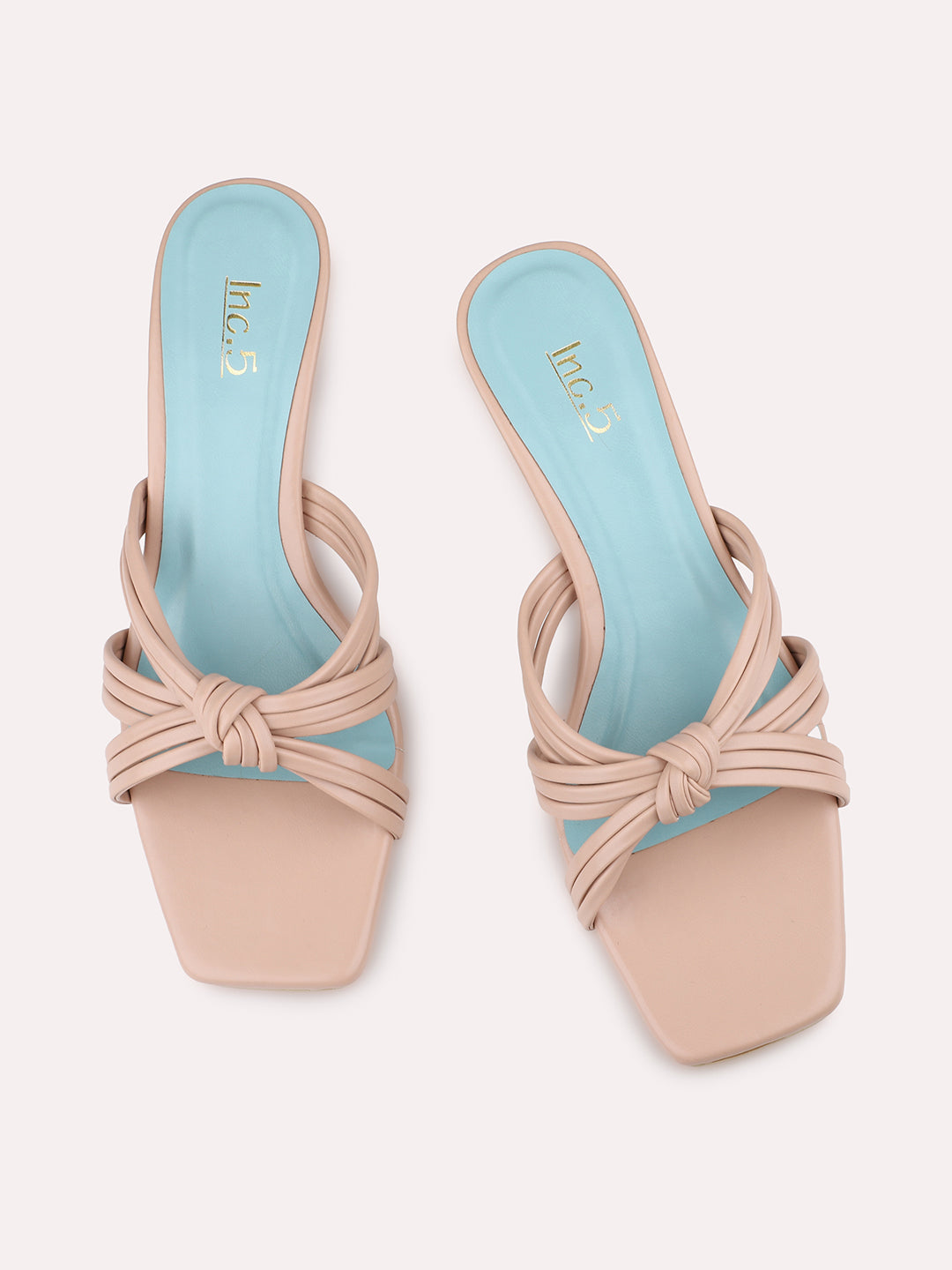 Women Peach Strappy Kitten Heels With Knot Detail