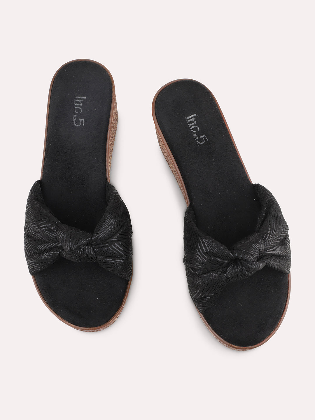 Women Black Metallic Print Wedge Sandals