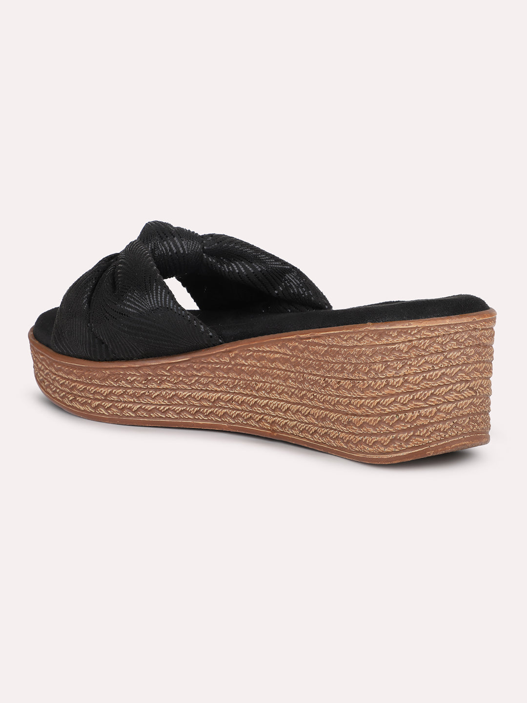 Women Black Metallic Print Wedge Sandals