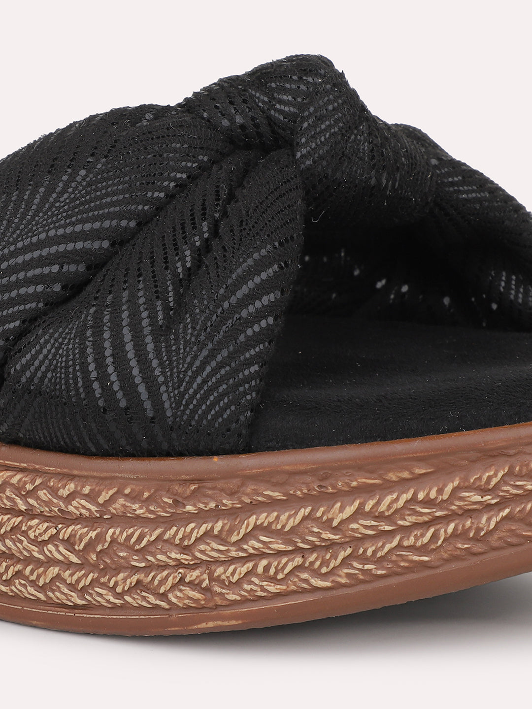 Women Black Metallic Print Wedge Sandals