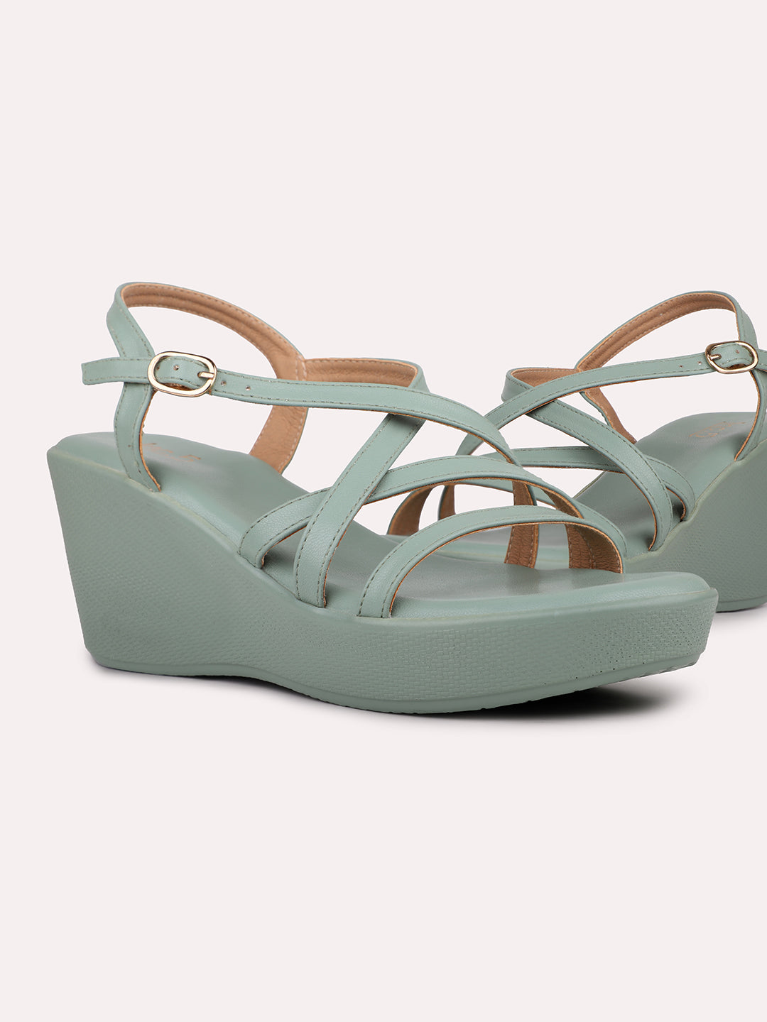 Womens Green Casual Strappy Open toe Wedges Sandals