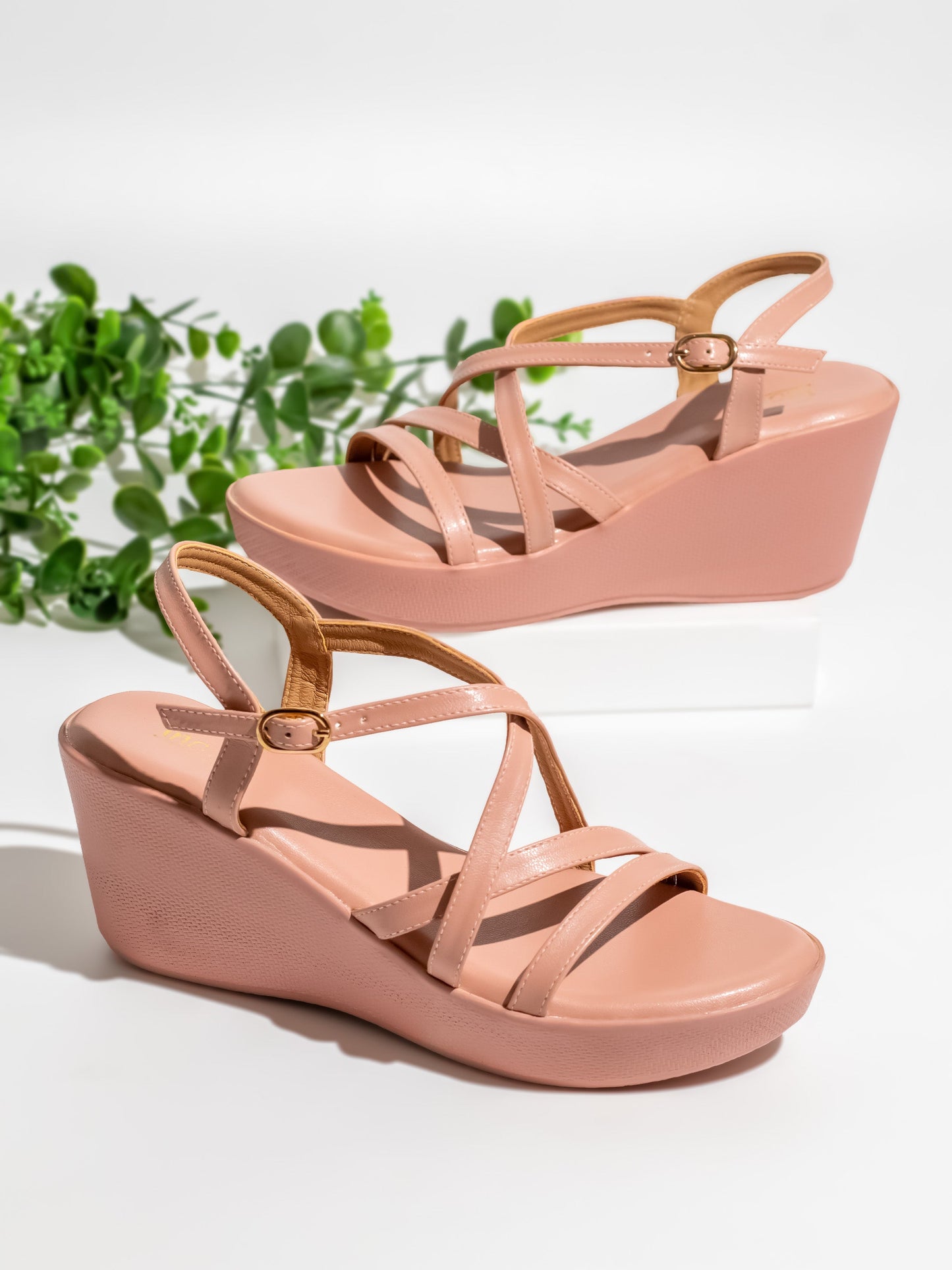 Womens Peach Casual Strappy Open toe Wedges Sandals