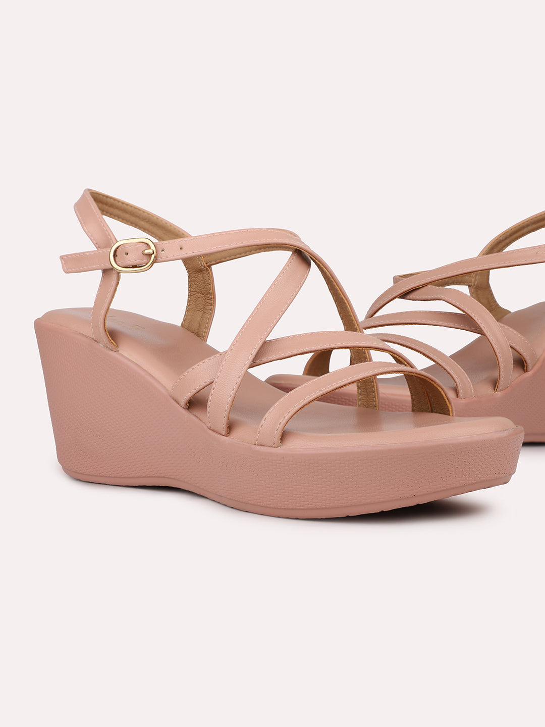 Womens Peach Casual Strappy Open toe Wedges Sandals