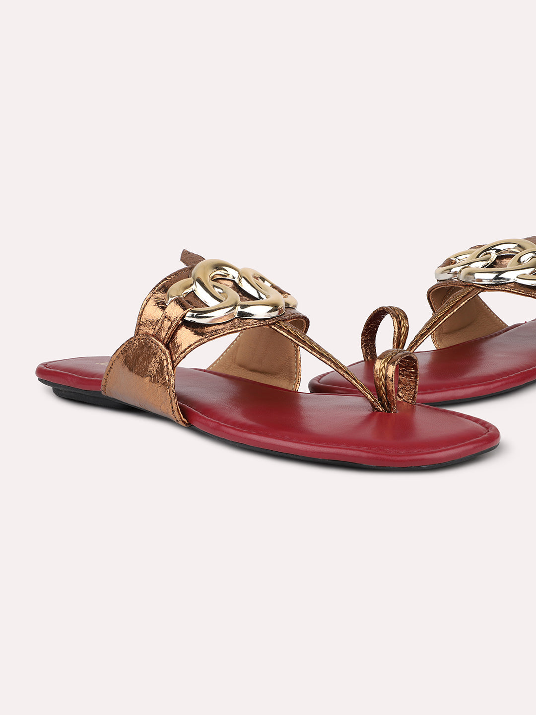 Women Antique And Maroon-Toned One Toe Flats With Buckle Details