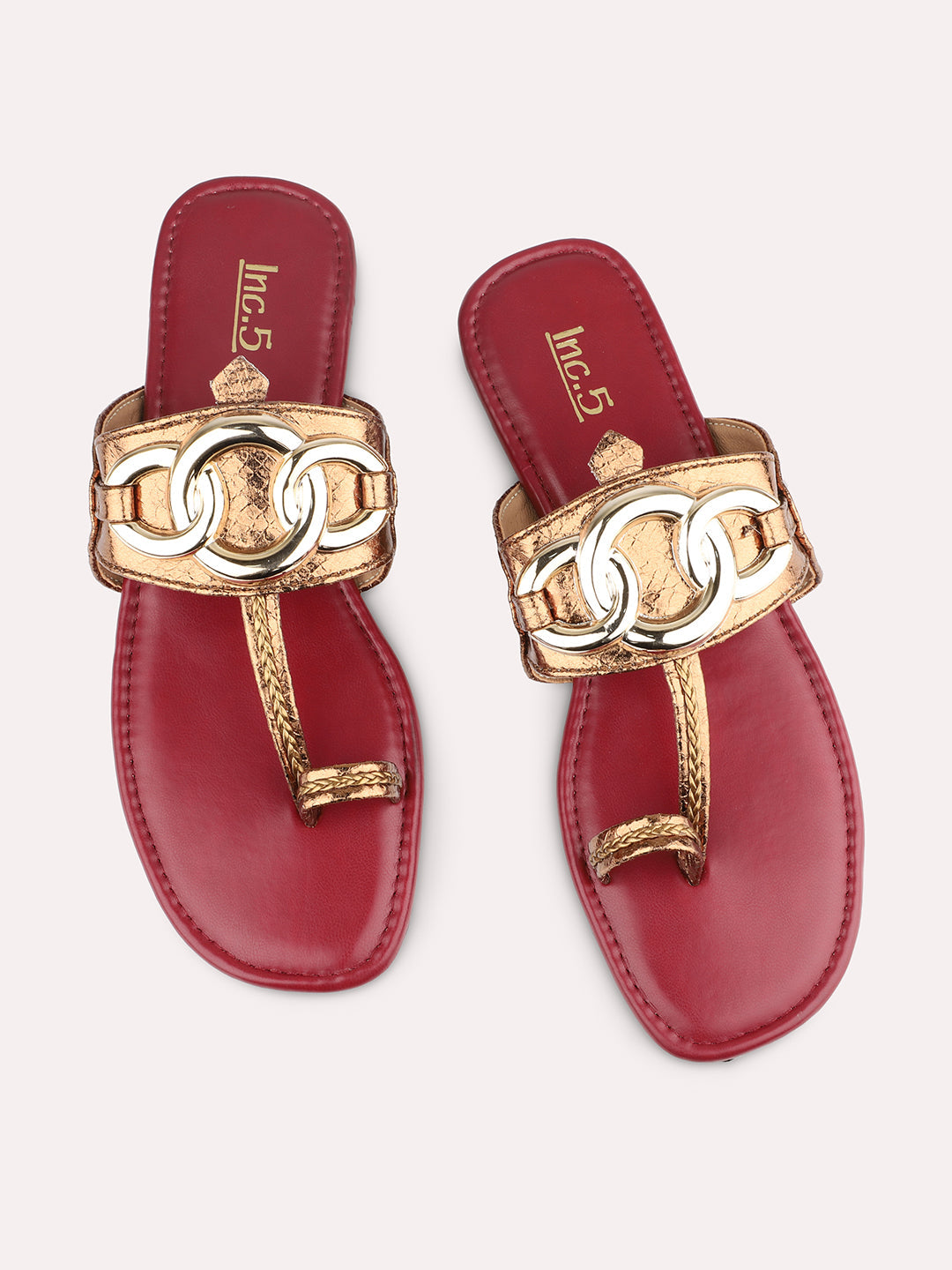 Women Antique And Maroon-Toned One Toe Flats With Buckle Details