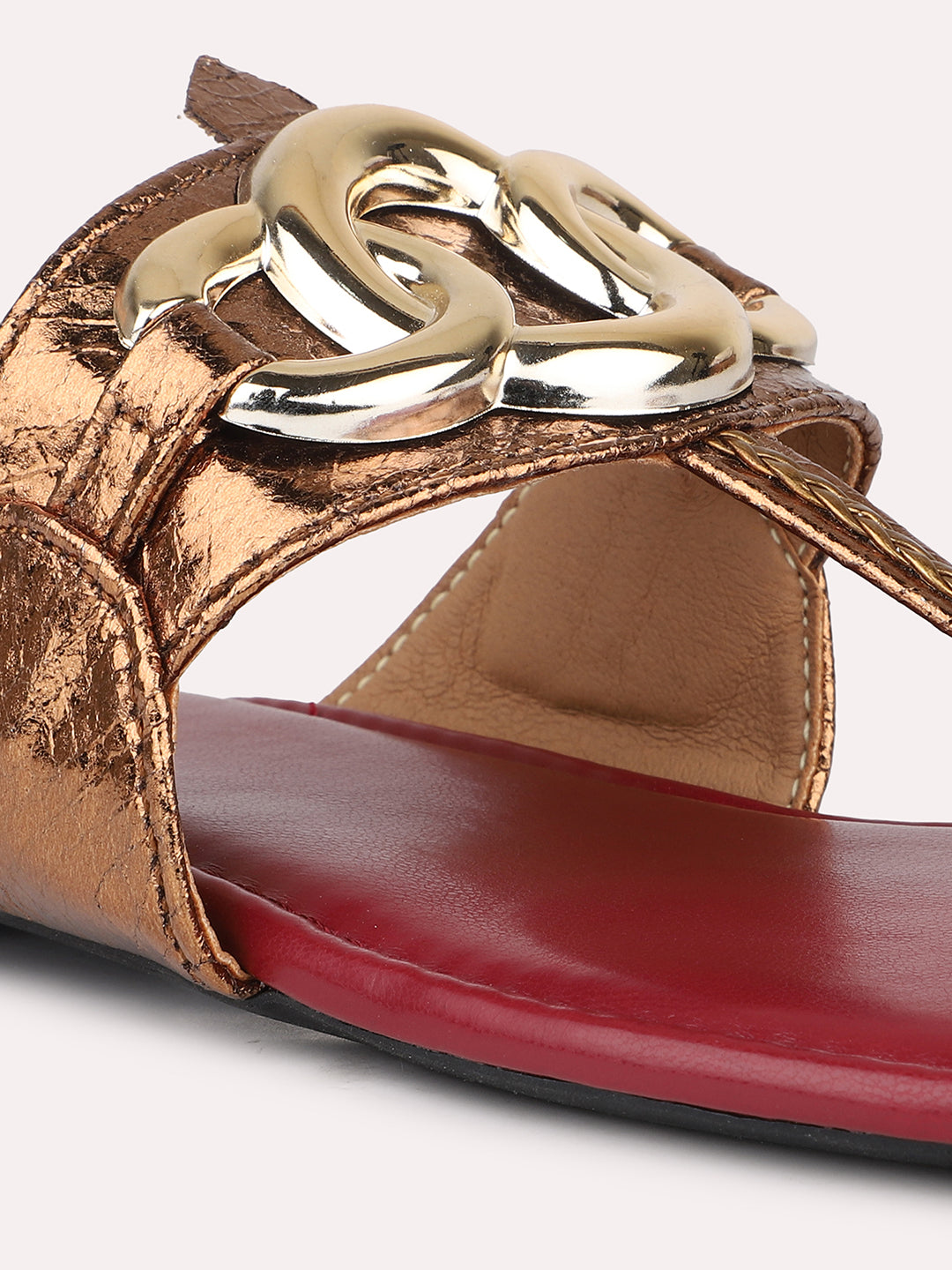 Women Antique And Maroon-Toned One Toe Flats With Buckle Details